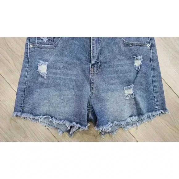 NWT Rocky Roxy Blue Denim Shorts Women's Sz Medium Distressed Frayed Hem Stretch - Picture 3 of 8